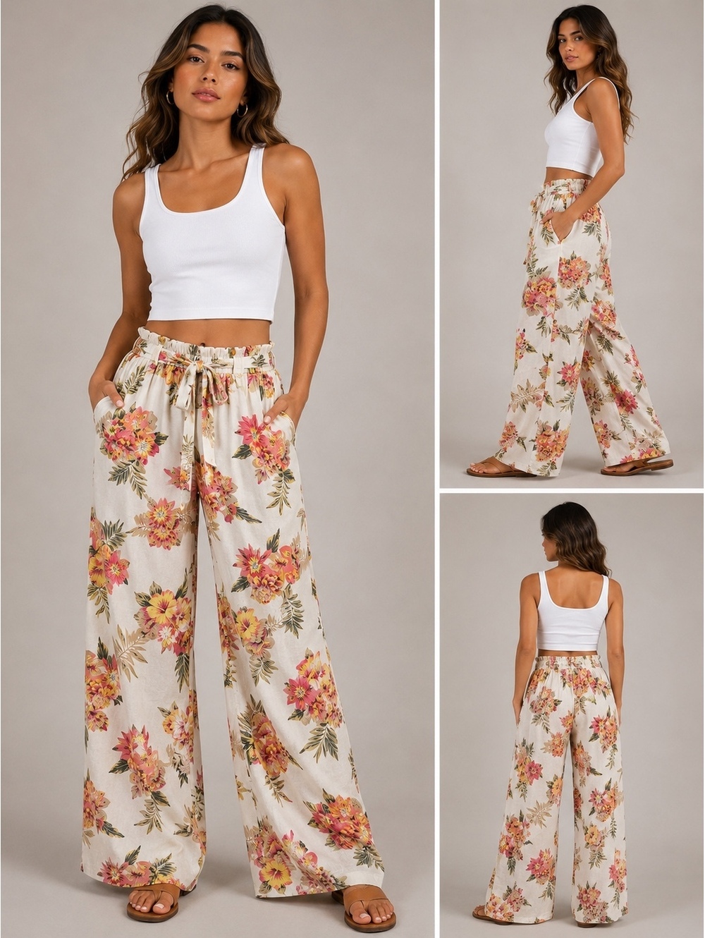 Kiwi & Punch Floral Wide Leg Rayon Pants, Size Large